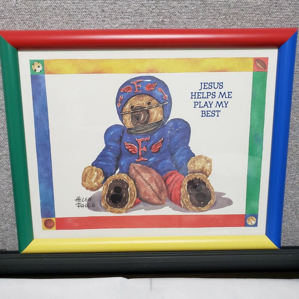 Teddy Bear Football Player Jesus Helps me Play my Best Helen Paul Picture frame